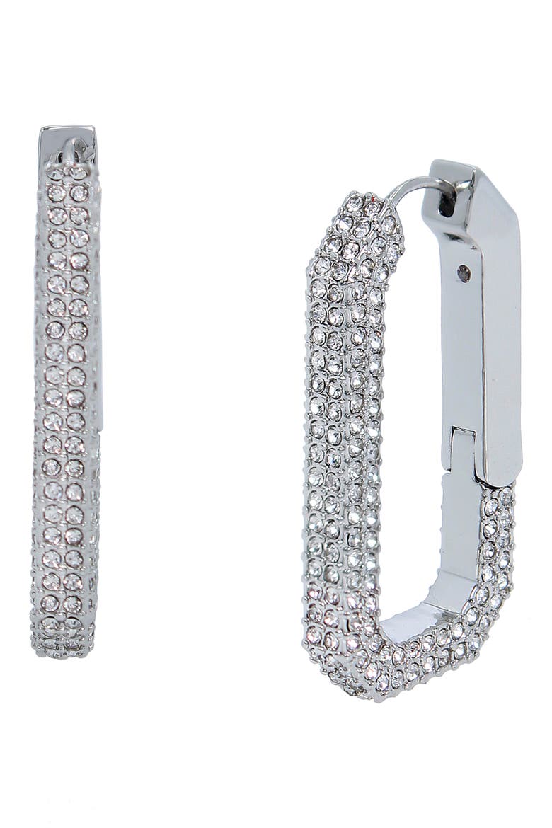 Pavé Crystal Geometric Link Hoop Earrings, Main, color, RHODIUM