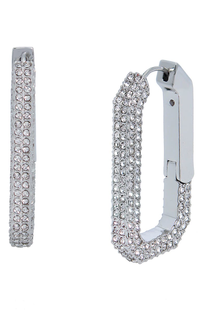 AllSaints Pavé Crystal Geometric Link Hoop Earrings, Main, color, Rhodium