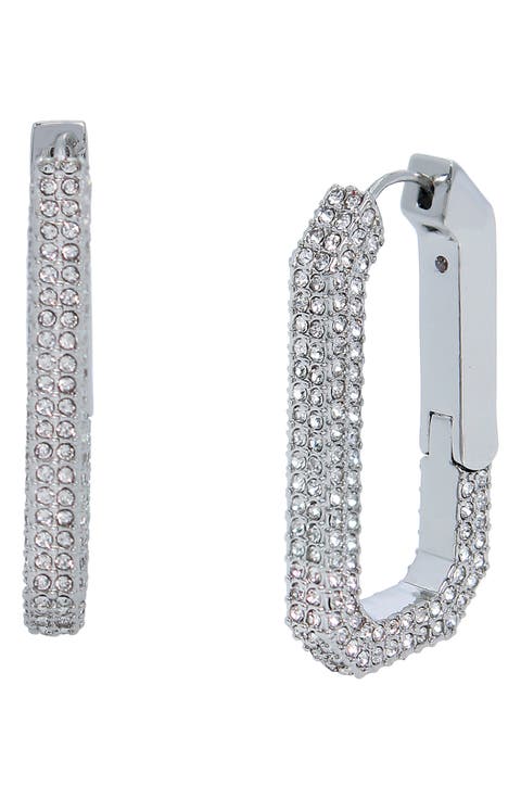 Pavé Crystal Geometric Link Hoop Earrings