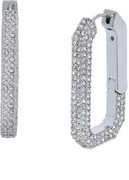 AllSaints Pavé Crystal Geometric Link Hoop Earrings