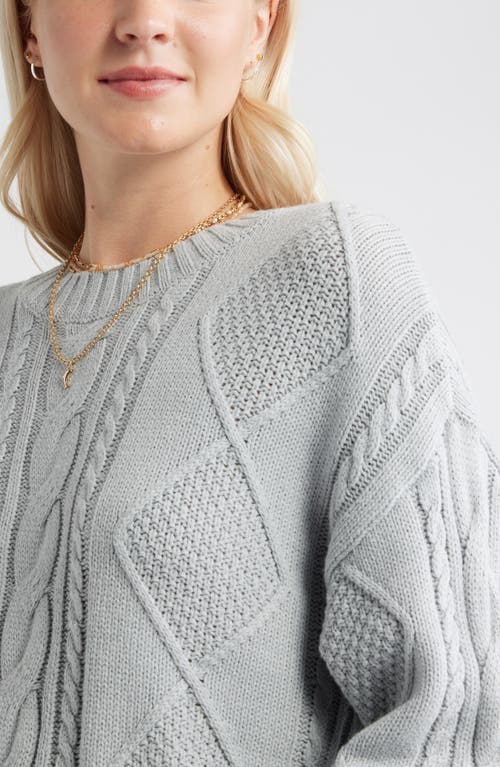 Bp. Cabled Oversize Cotton Blend Crewneck Sweater In Gray