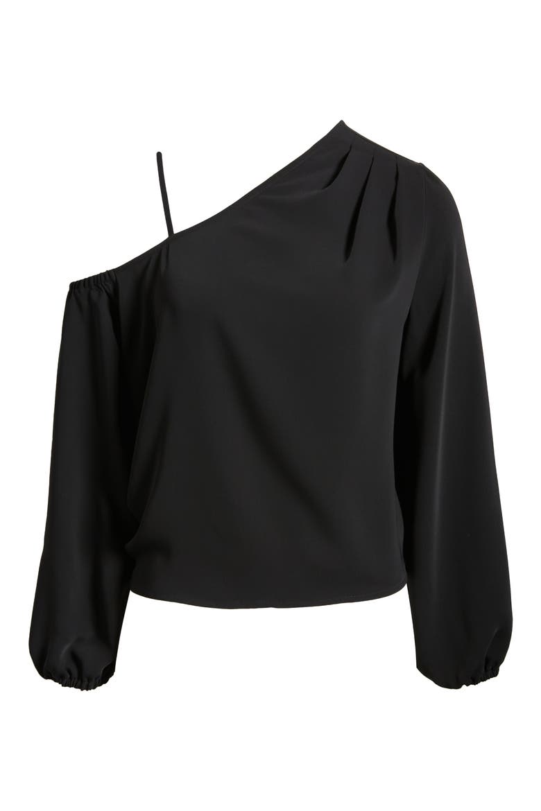 Pleated Asymmetric Top, Alternate, color, BLACK