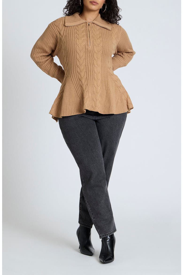 Peplum Zipper Sweater, Alternate, color, CARTOUCHE