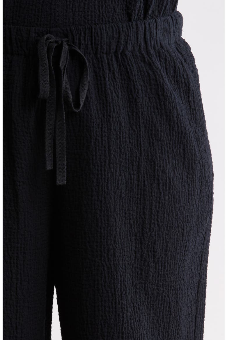 Crinkled Organic Cotton Drawstring Pants, Alternate, color, BLACK