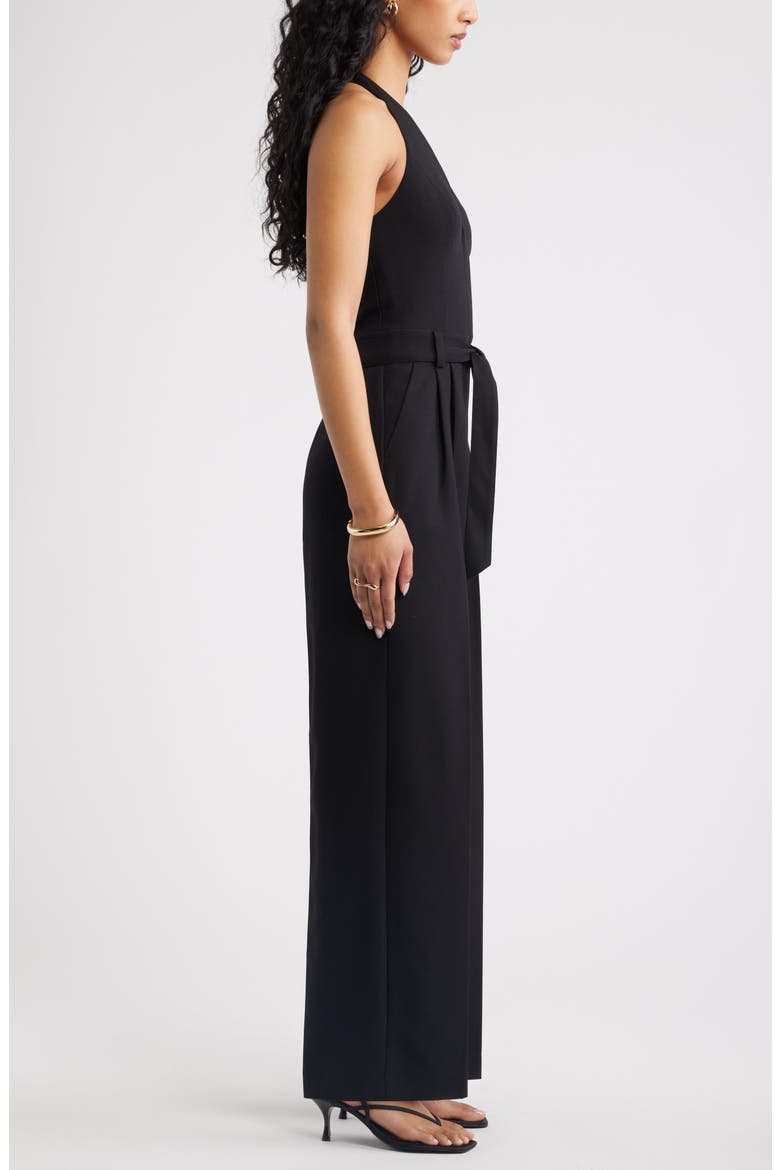 Icon Belted Halter Jumpsuit, Alternate, color, BLACK