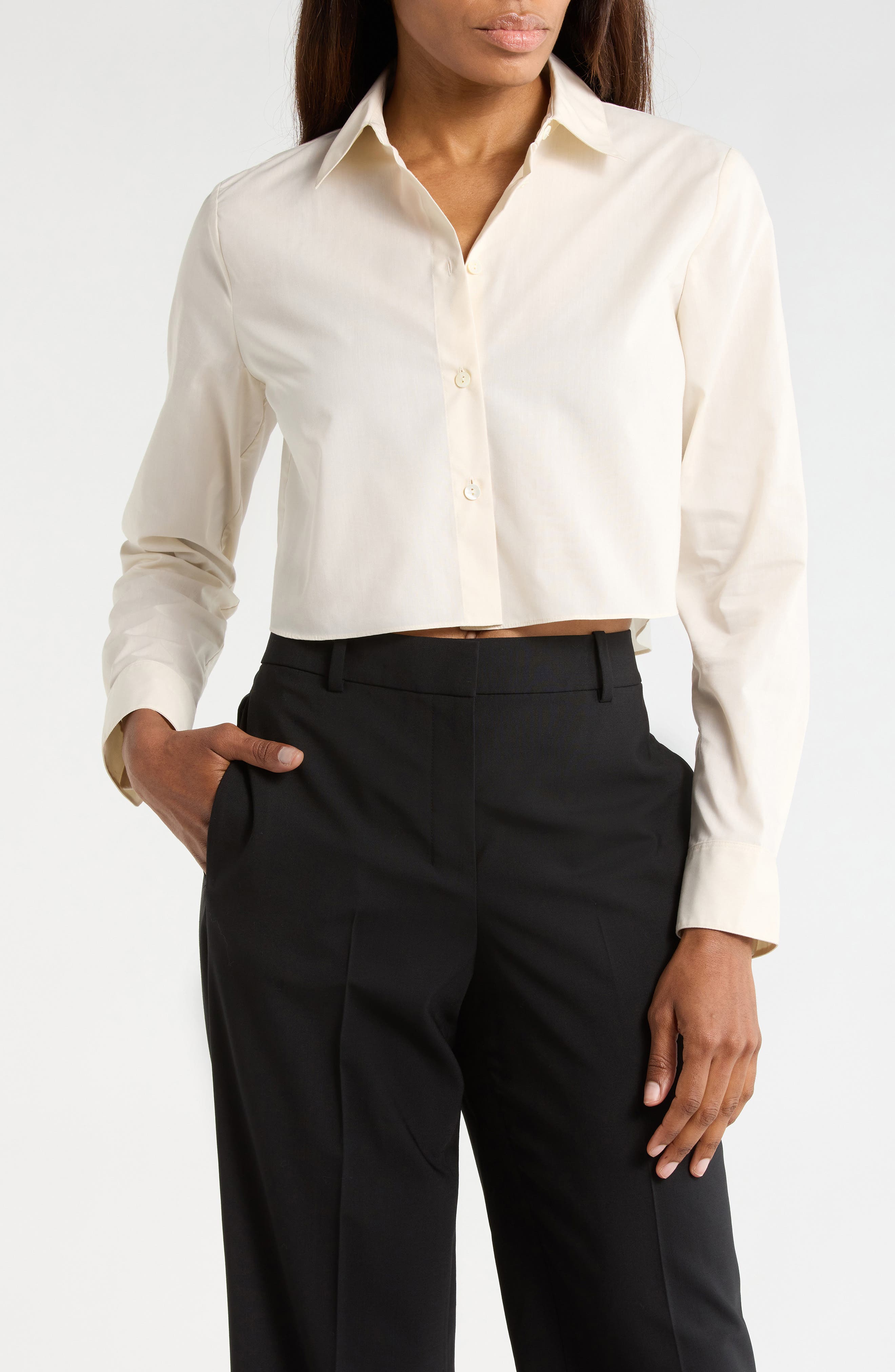 Theory Crop Poplin Button-Up Shirt