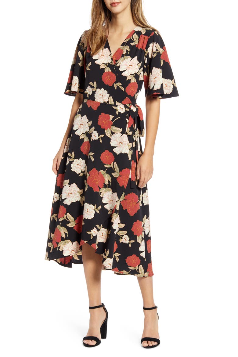 Orna Print Wrap Dress, Main, color, ROSE FLORAL