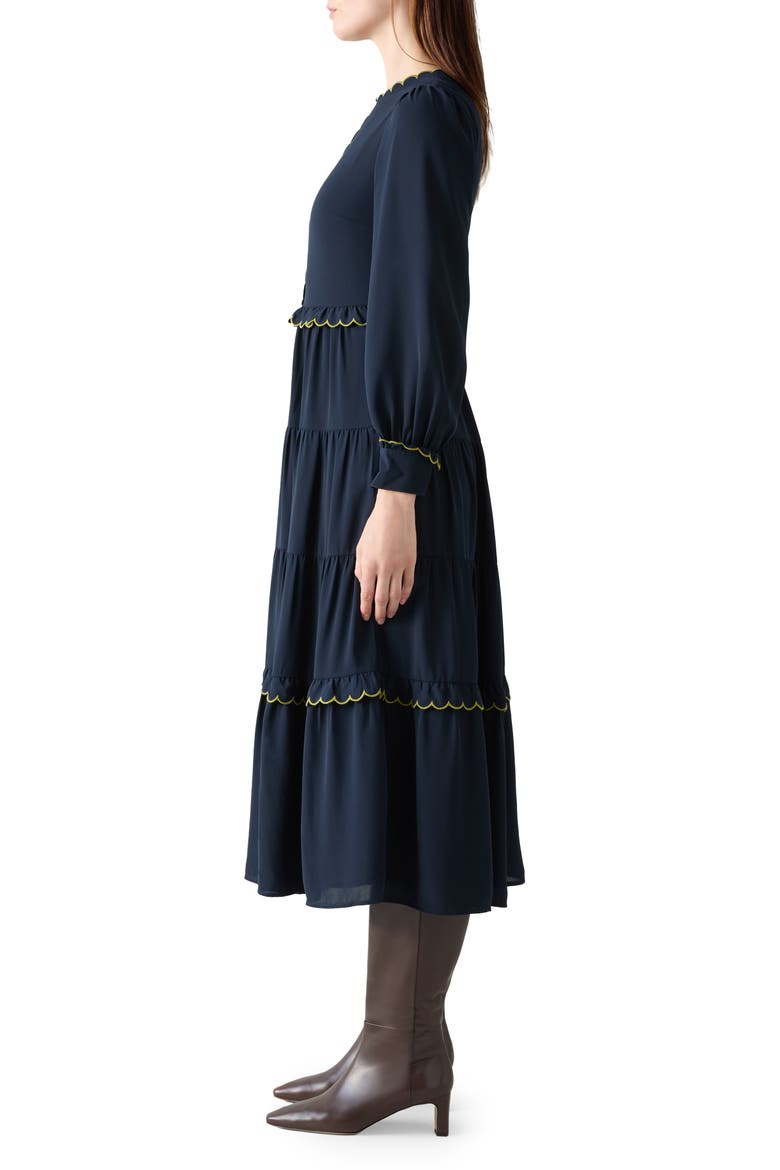 Carly Scallop Long Sleeve Tiered Maxi Dress, Alternate, color, NAVY MULTI