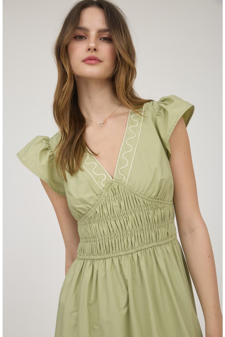 Ruffle Sleeve Midi Dress, Alternate, color, OLIVE