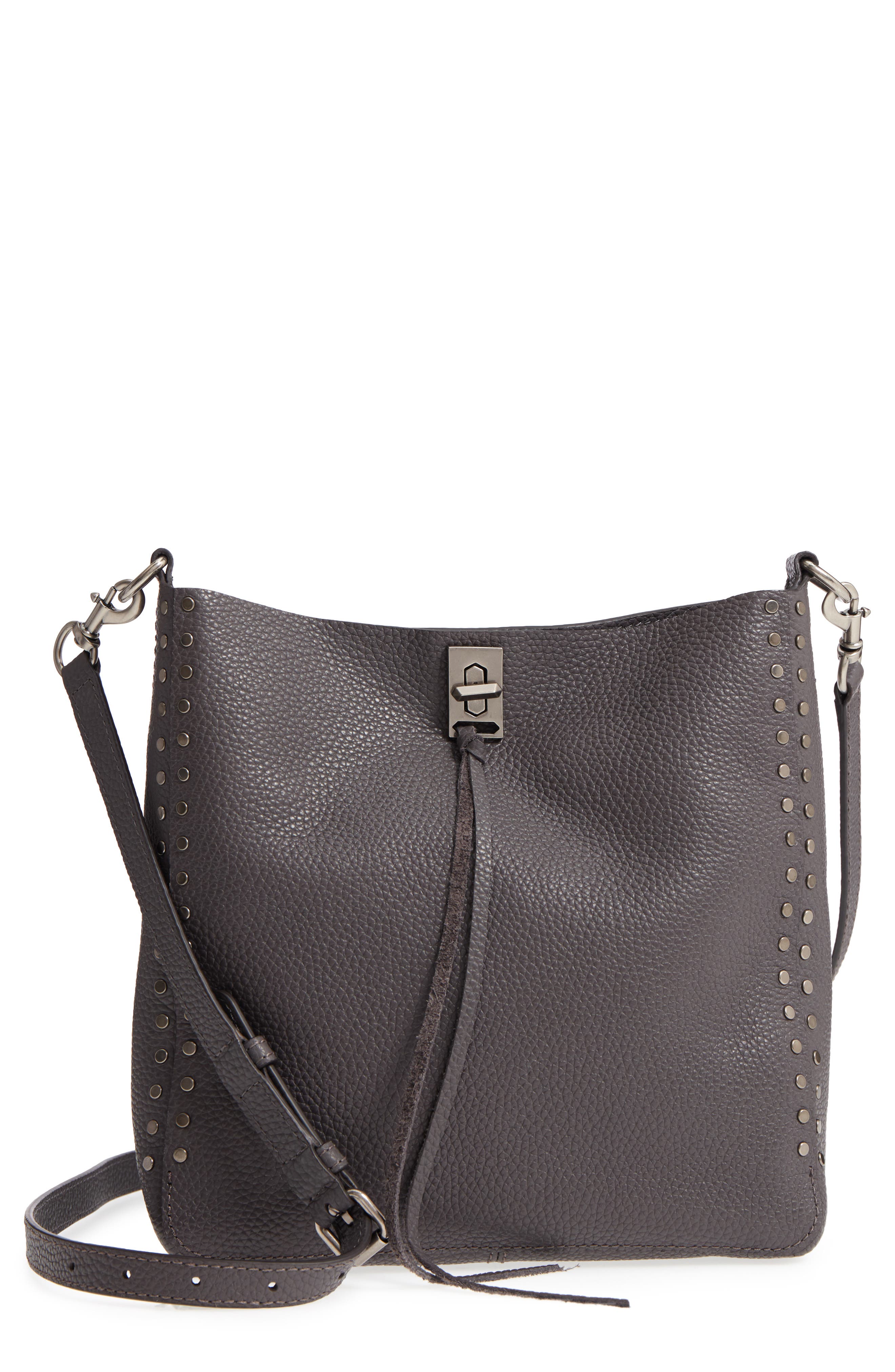 Small Darren Leather Feed Bag, Main, color, NEW GREY