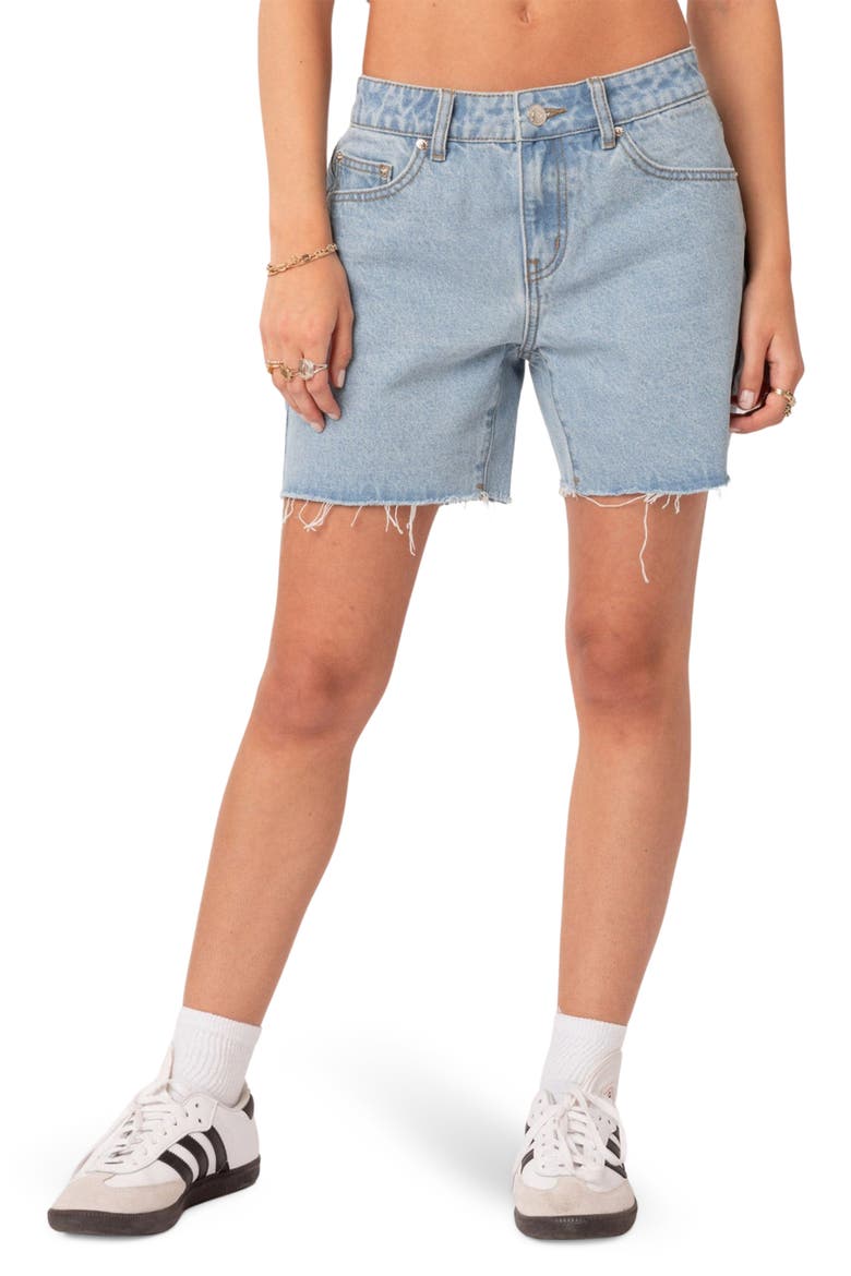 Tomboy Low Rise Cutoff Denim Shorts, Main, color, LIGHT-BLUE