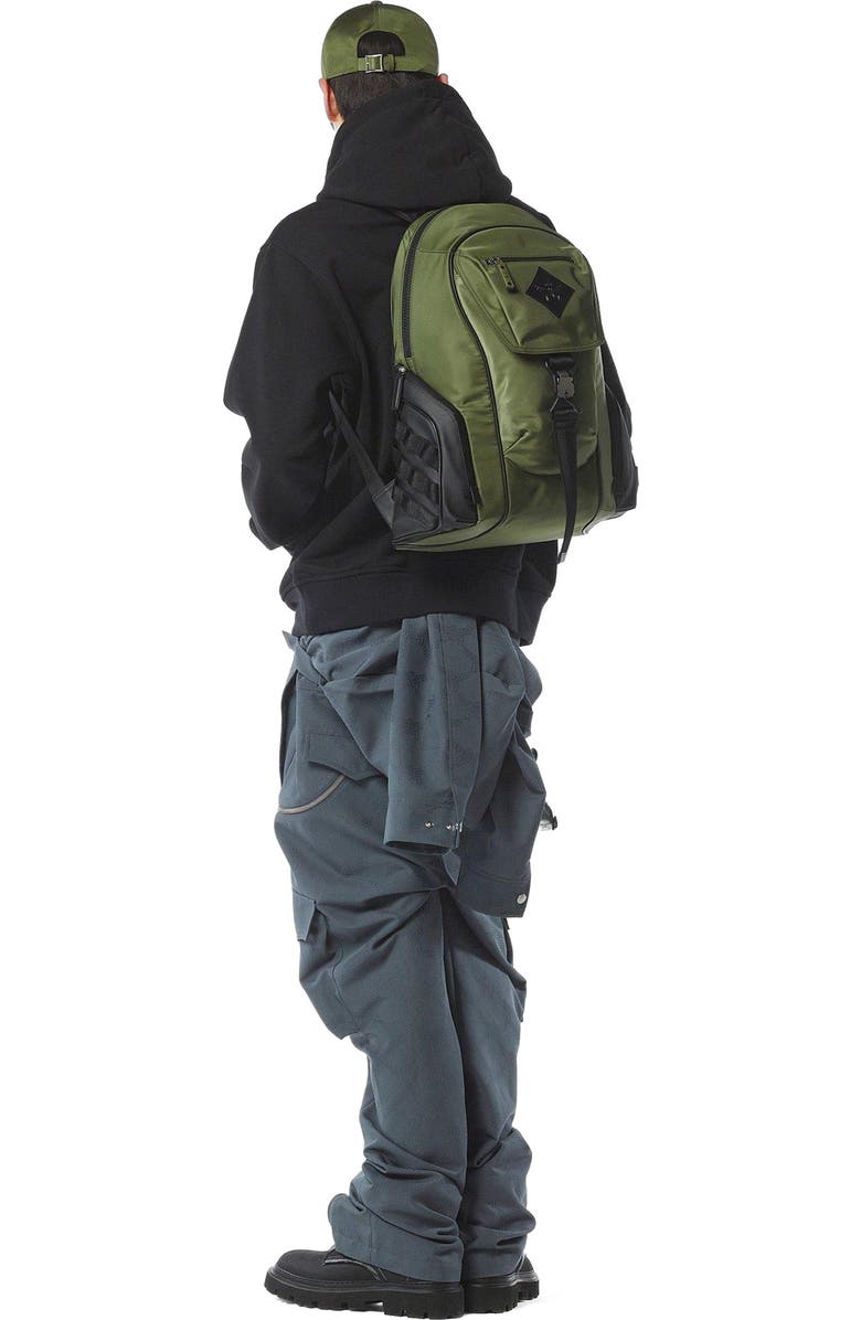MCM Aren Backpack in ECONYLÂ<sup>®</sup> and Monogram Print Leather, Alternate, color, Khaki Moss