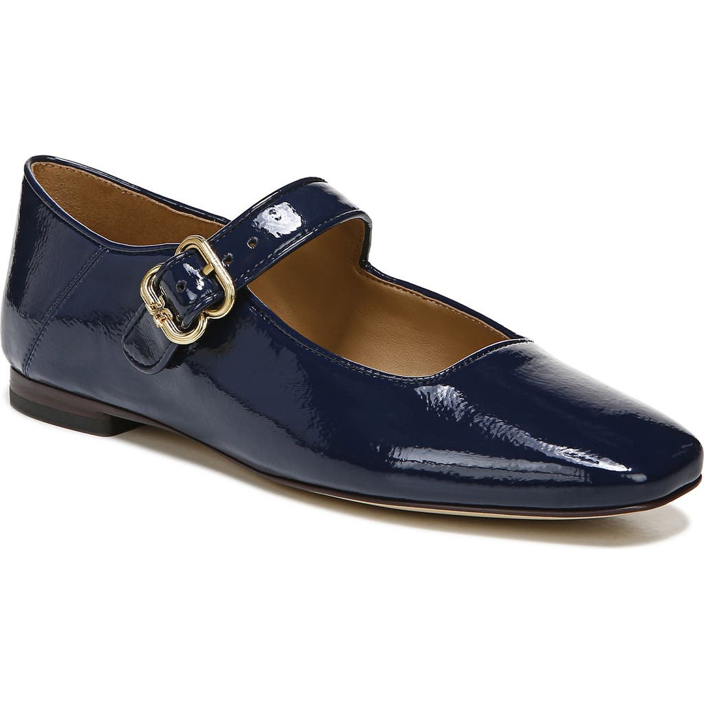 Sam Edelman Michaela Mary Jane Flat Midnight Blue Leather In Blue