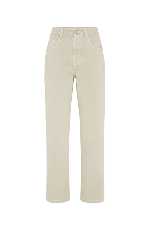 Brunello Cucinelli Beige Twill Loose Trousers In Khaki