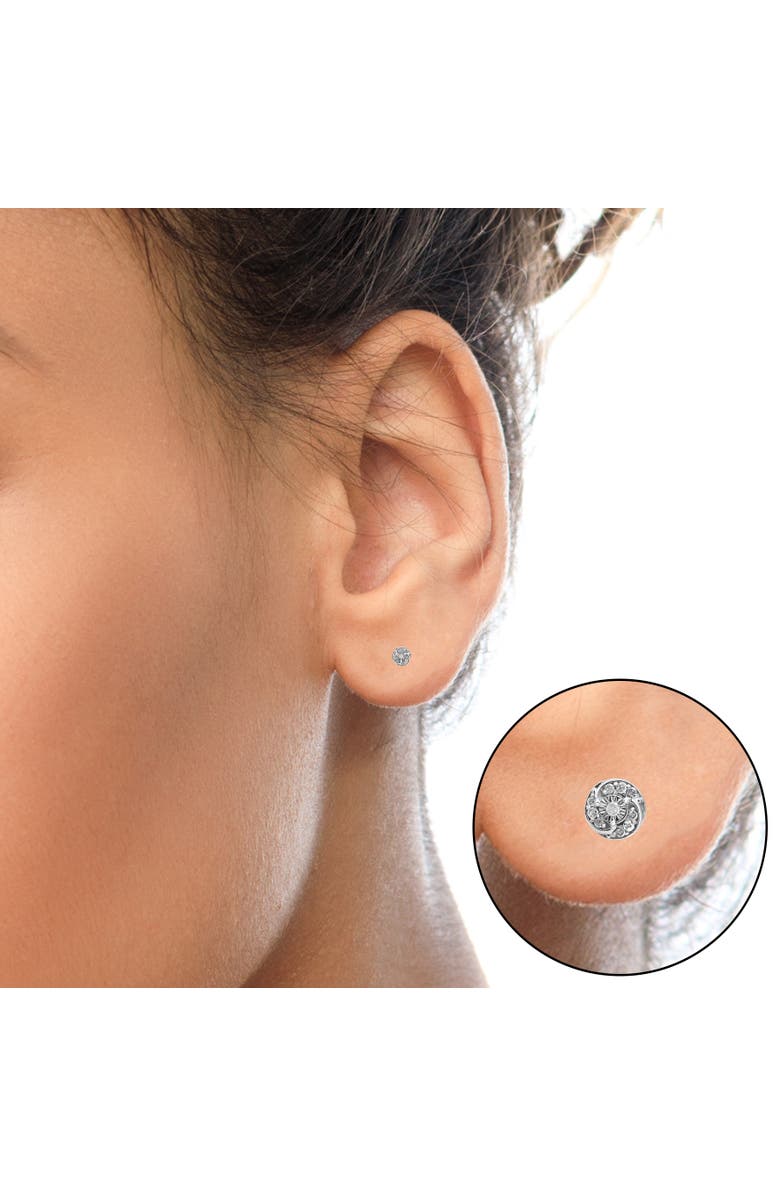 Haus of Brilliance Silver 1/4 Ct Round Diamond Spiral Halo Cluster Stud Earrings, Alternate, color, White