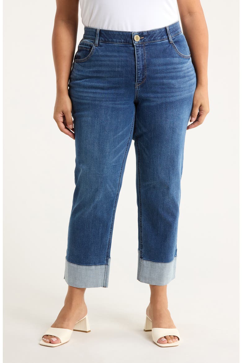 Round-Up High Waist Cuffed Boyfriend Jeans, Main, color, BLUE