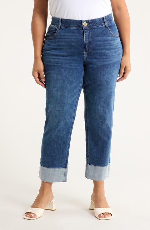 Round Up High Waist Cuffed Boyfriend Jeans (Plus)