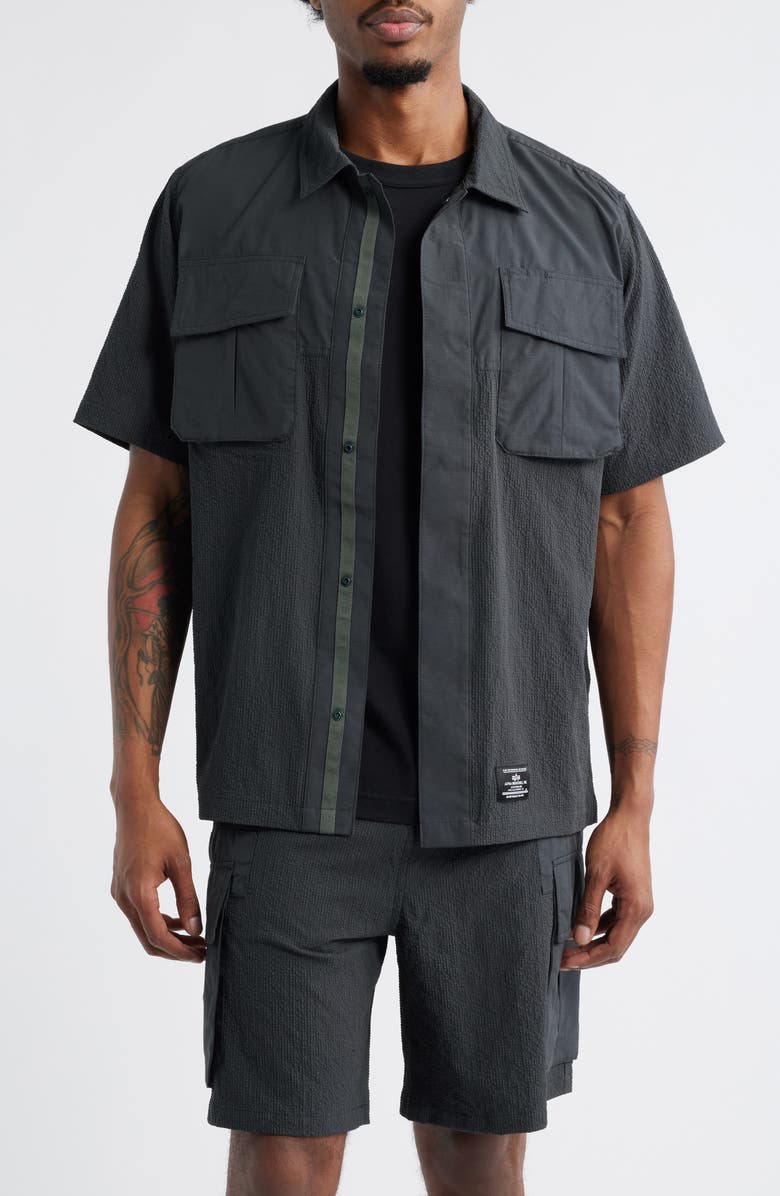Alpha Industries Seersucker Short Sleeve Button-Up Shirt, Main, color, Charcoal