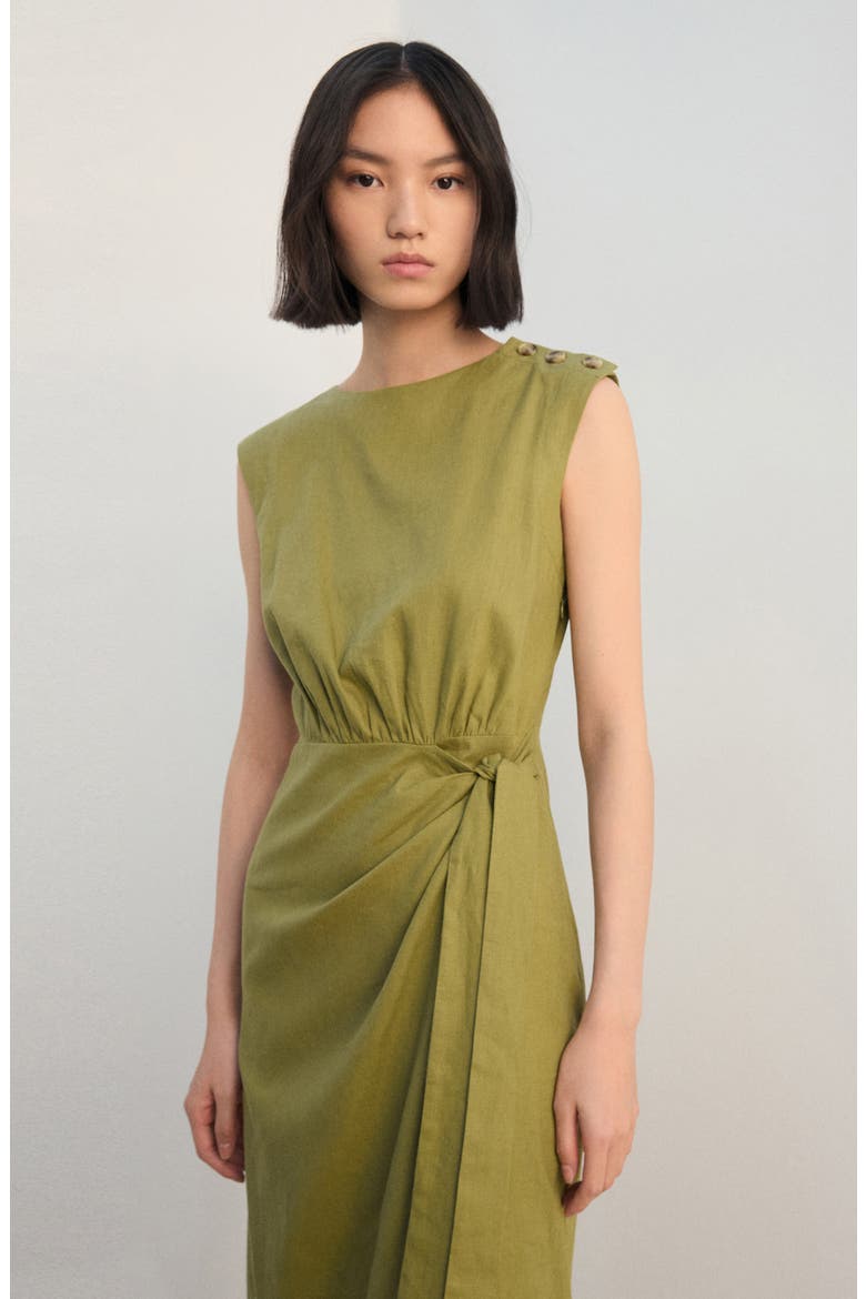 Linen Blend Midi Dress, Alternate, color, OLIVE GREEN