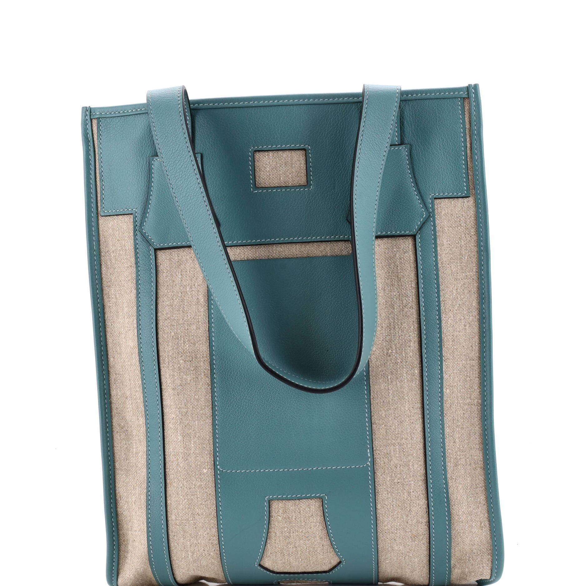 Pre-Owned Hermes Petit H Bell Tote Toile and Leather PM, Main, color, Blue