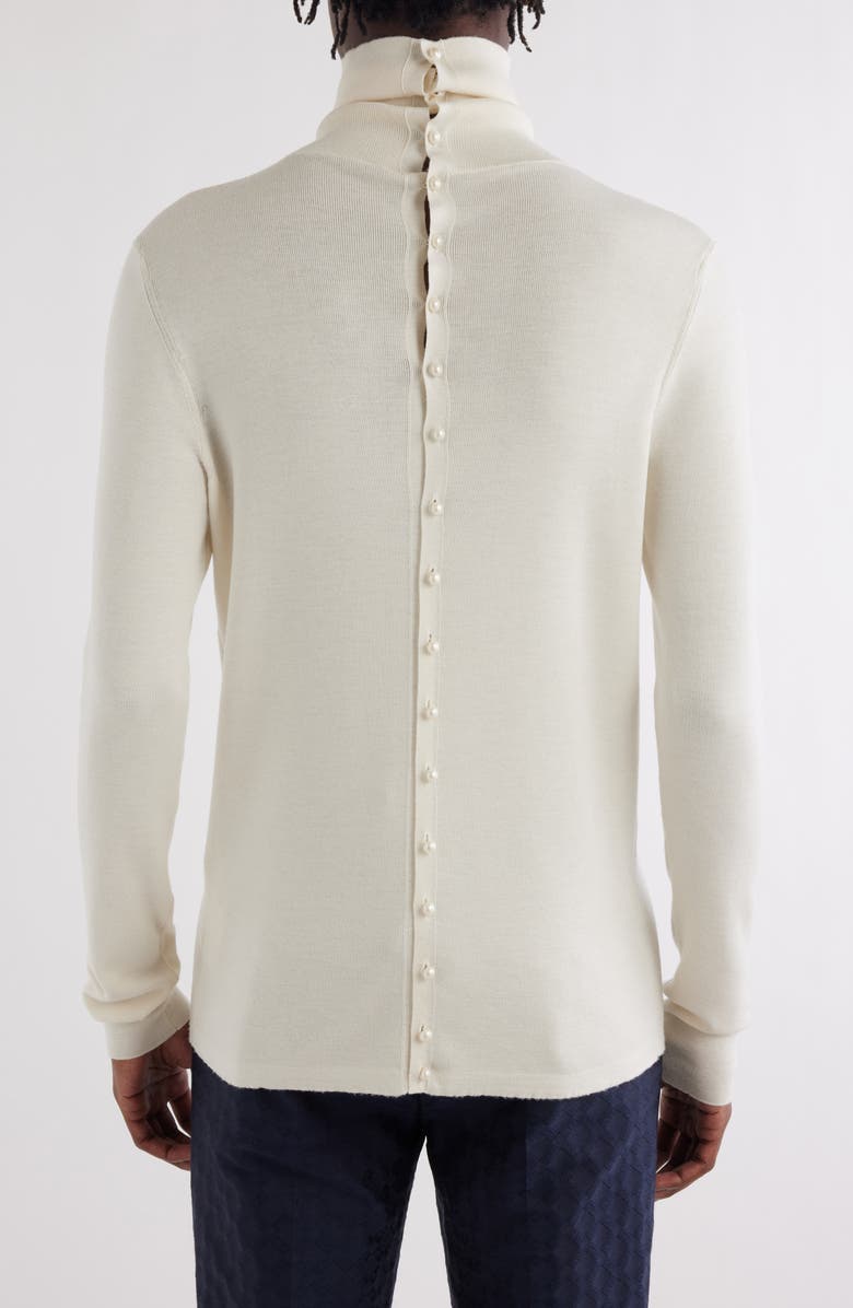 Givenchy Button Back Wool & Silk Turtleneck Sweater, Alternate, color, Natural