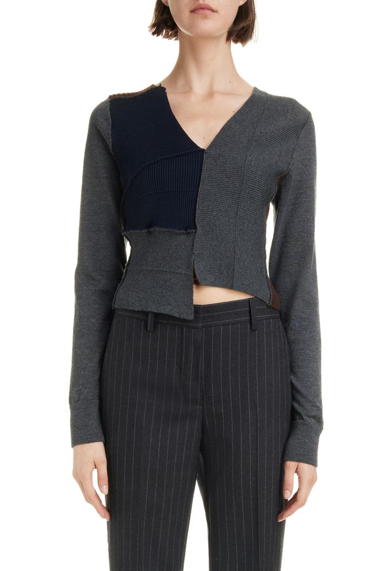 Tessa Pieced Colorblock Merino Wool Sweater, Main, color, ANTHRACITE 901