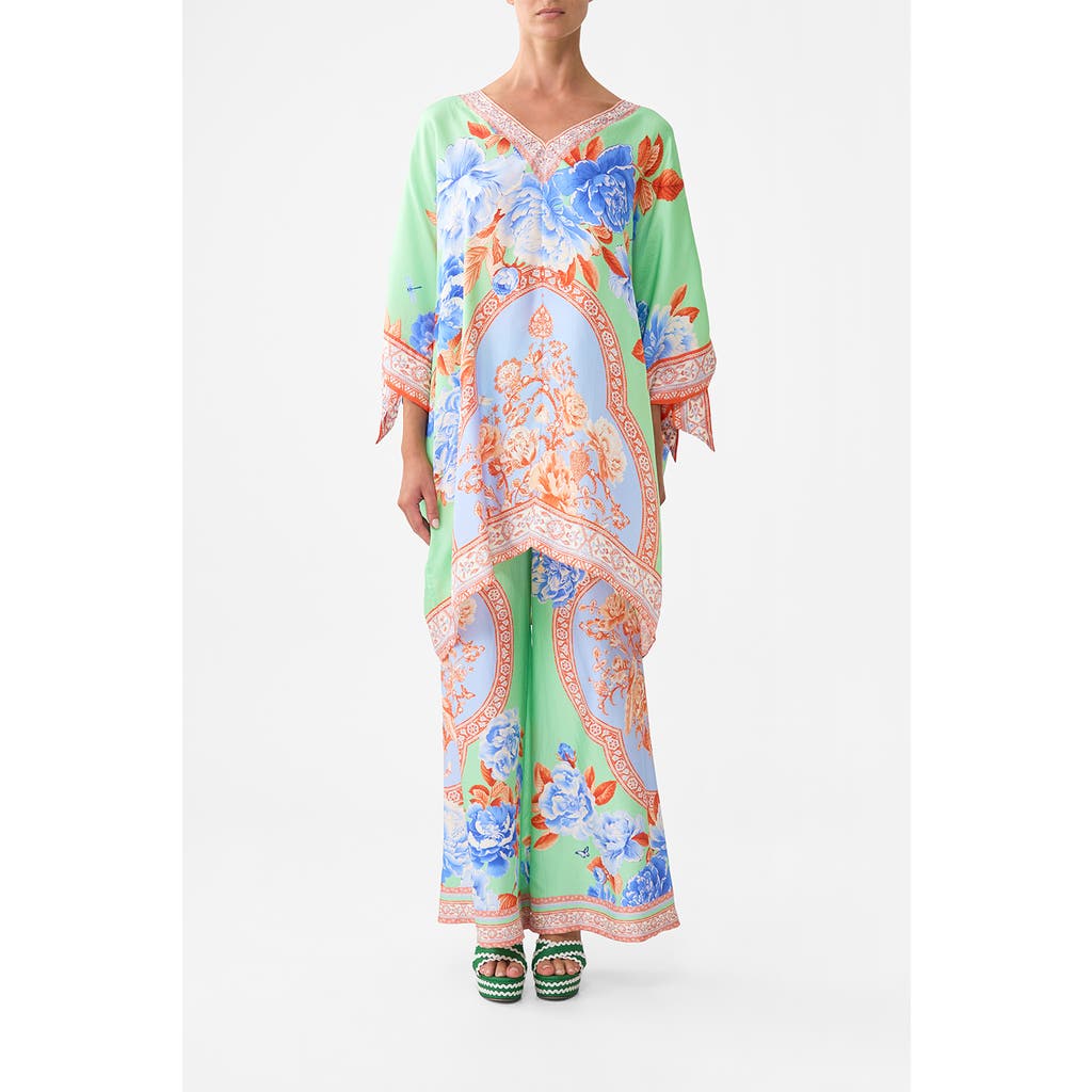 Camilla Tie Sleeve Short V Neck Kaftan Topkapi Pop In Multi