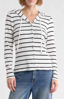 Striped Rib Button Front Hoodie