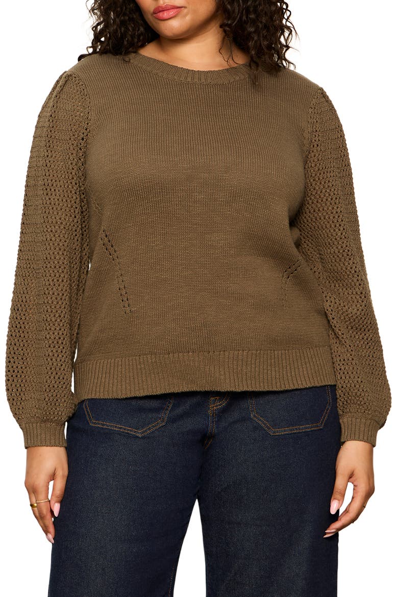 Rosie Mixed Stitch Sweater, Main, color, KALAMATA GREEN