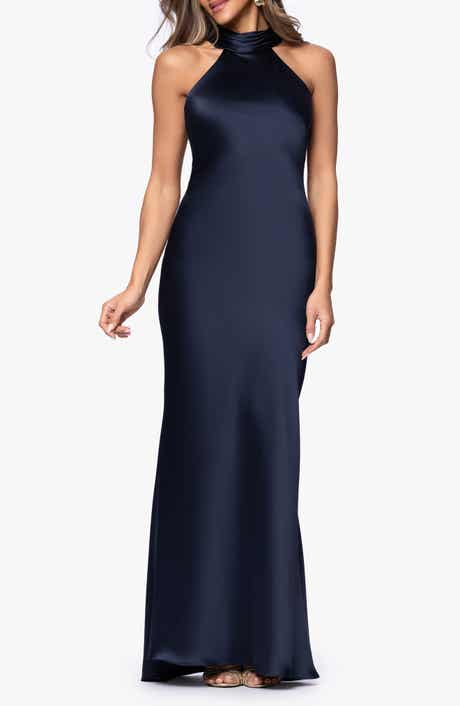 Halter Neck Satin Sheath Gown
