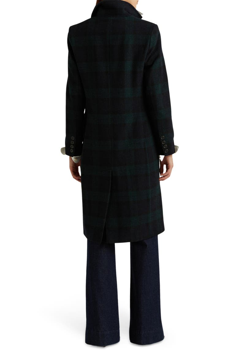 Double Breasted Wool Blend Reefer Coat, Alternate, color, BLACK WATCH