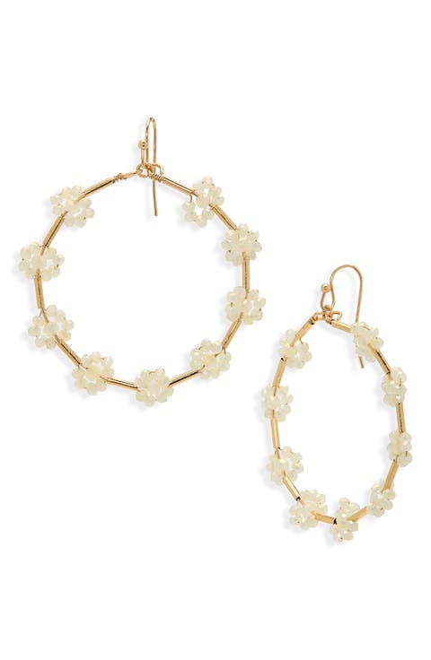 Beaded Flower Hoop Earrings