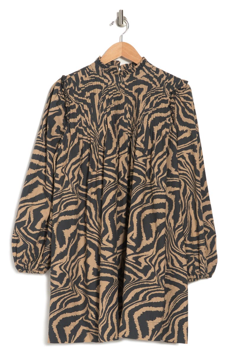 Ganni Tiger Stripe Long Sleeve Babydoll Minidress, Alternate, color,