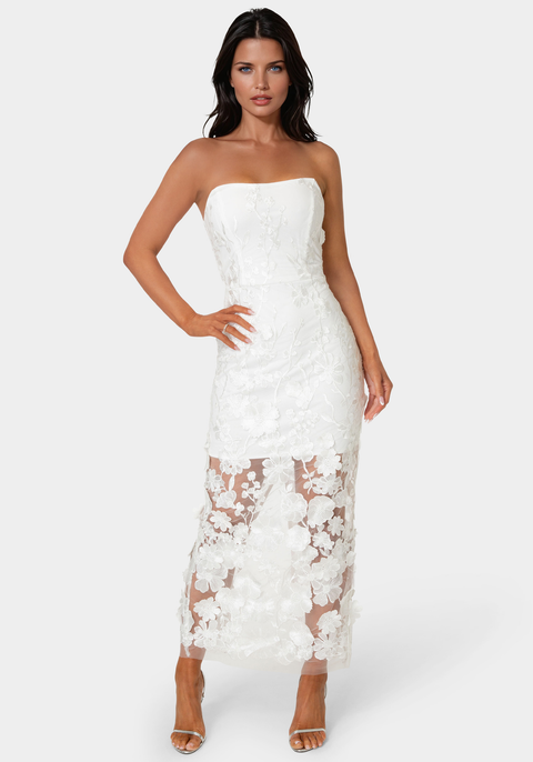 Strapless 3D Lace Column Dress