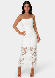 bebe Strapless 3D Lace Column Dress