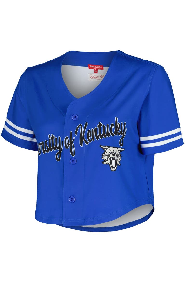 Women's Mitchell & Ness  Royal Kentucky Wildcats Vault Cropped V-Neck Button-Up Shirt, Alternate, color, Royal