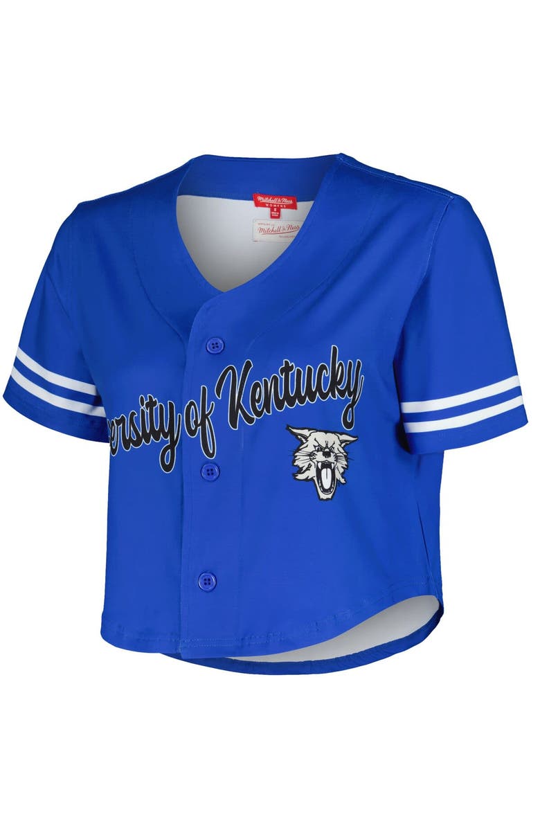 Mitchell & Ness Women's Mitchell & Ness Royal Kentucky Wildcats Vault Cropped V-Neck Button-Up Shirt, Alternate, color,