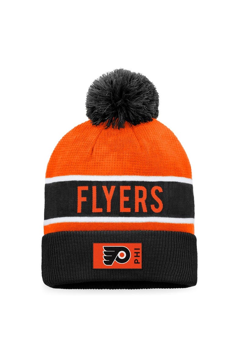Men's Fanatics Branded Black/Orange Philadelphia Flyers Authentic Pro Rink Cuffed Knit Hat with Pom, Main, color, Black