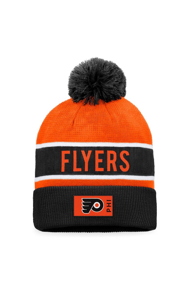 FANATICS Men's Fanatics Branded Black/Orange Philadelphia Flyers Authentic Pro Rink Cuffed Knit Hat with Pom, Main, color, 