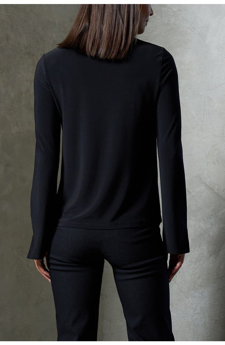 Franne Golde Luxe Stretch Long Sleeve V-Neck Top, Alternate, color, Black