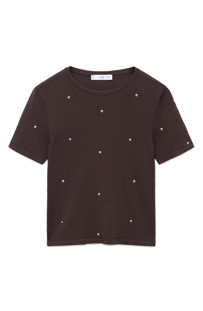 MANGO Studded Short Sleeve Sweater, Alternate, color, Brown