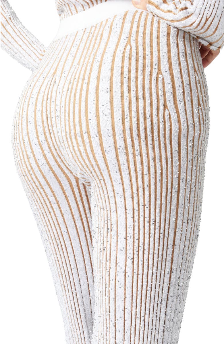 Missoni Ribbed Stretch Flared Trousers With Sequins, Alternate, color, White & Beige
