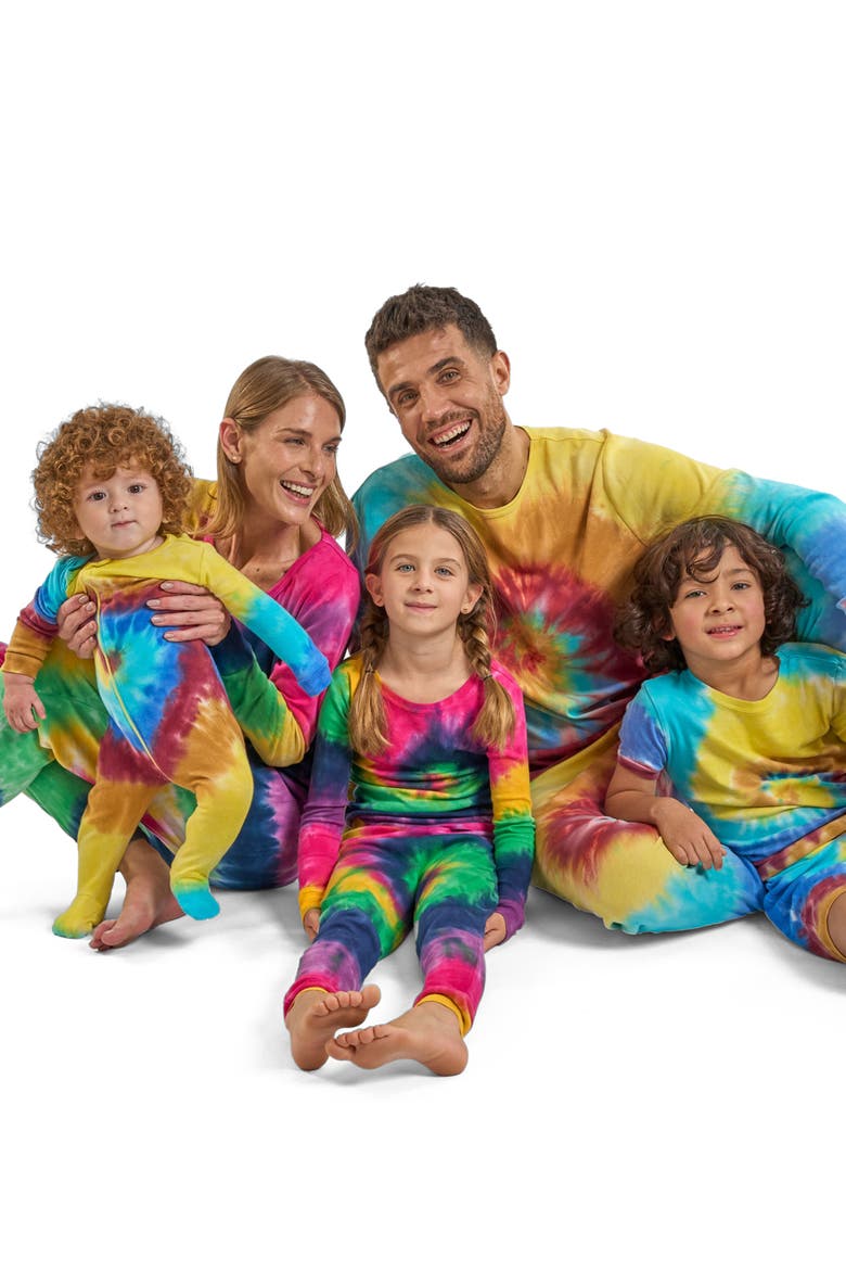 Kids Footed Tie Dye Cotton Matching Family Pajamas, Alternate, color, Tie Dye Swirl Boys
