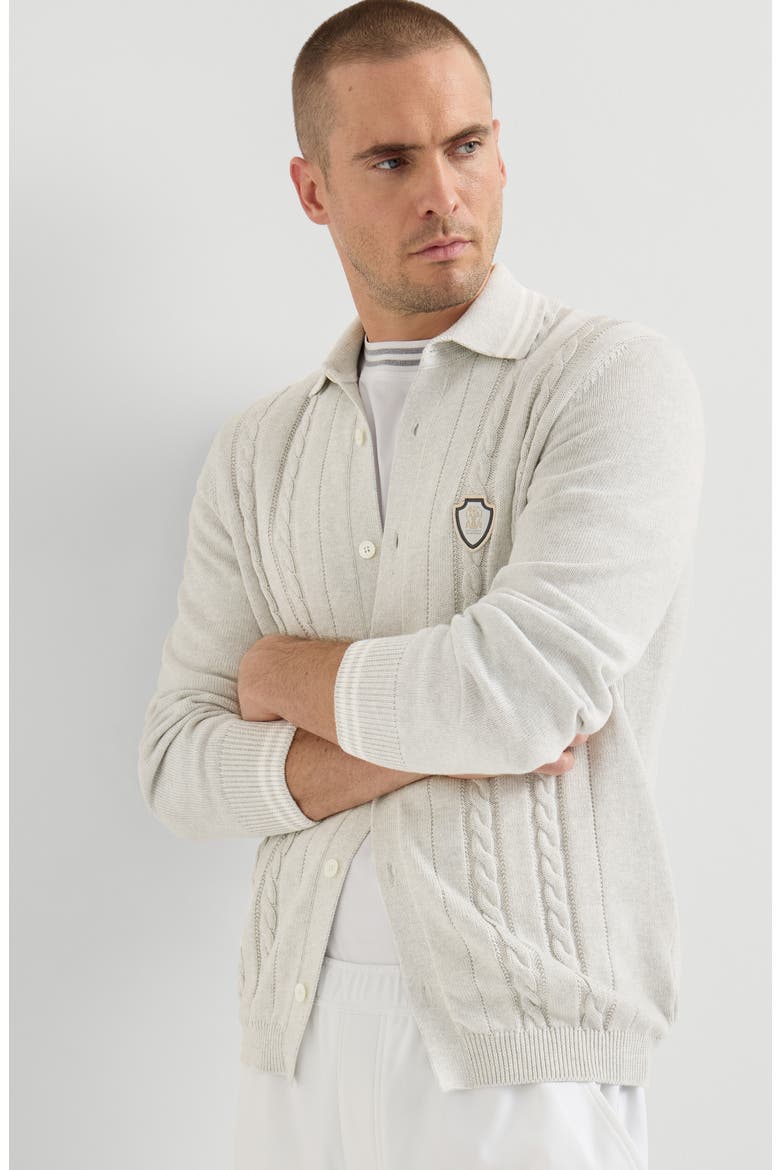 Cotton cable knit shirt with logo, Alternate, color, White