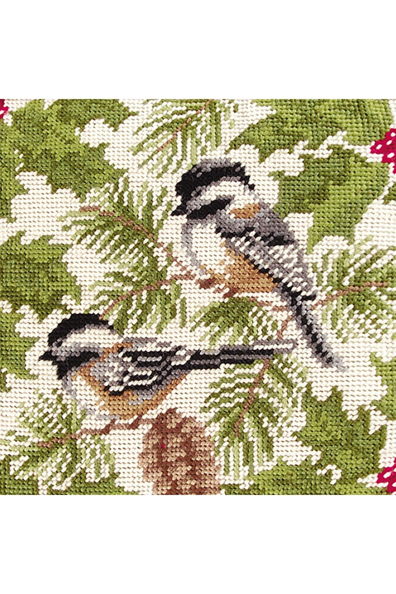 Chickadee with Cord Needlepoint Christmas Accent Pillow 12" x 16", Alternate, color, Red