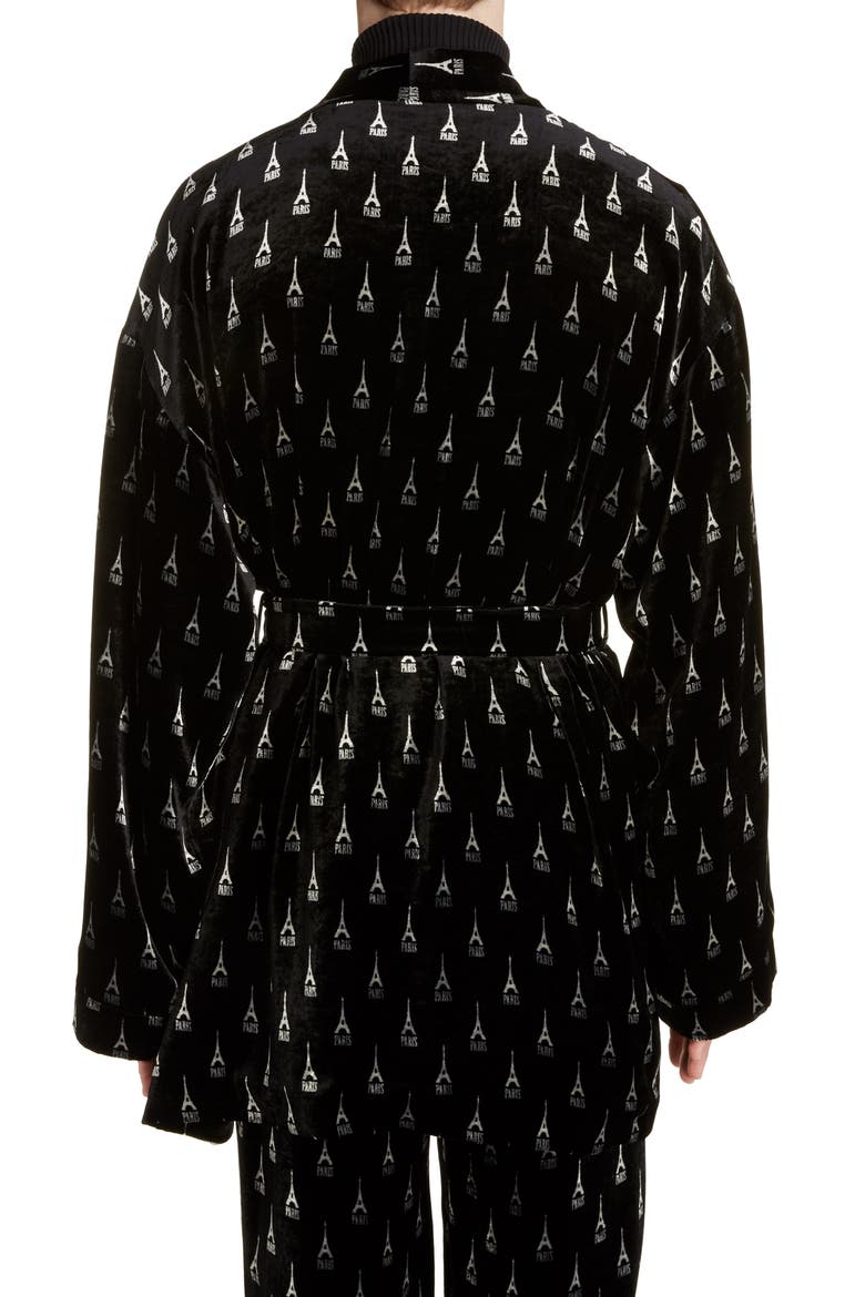 Eiffel Tower Velvet Pyjama Jacket, Alternate, color, BLACK