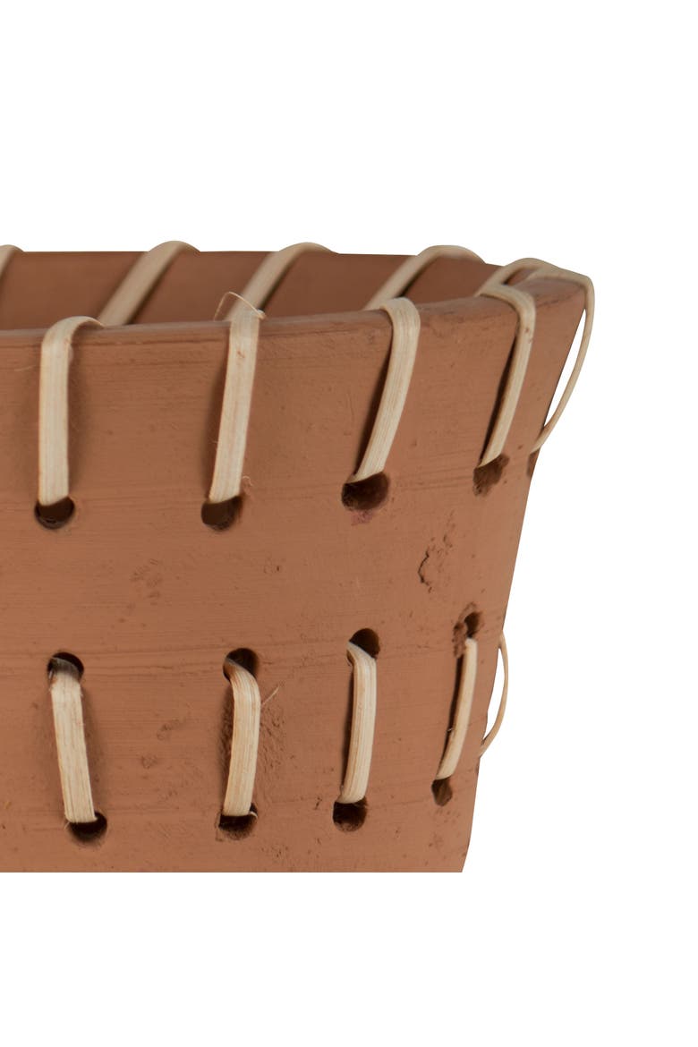 Natural Handthrown Terracotta Planter with Woven Rattan Accents, Alternate, color, Brown
