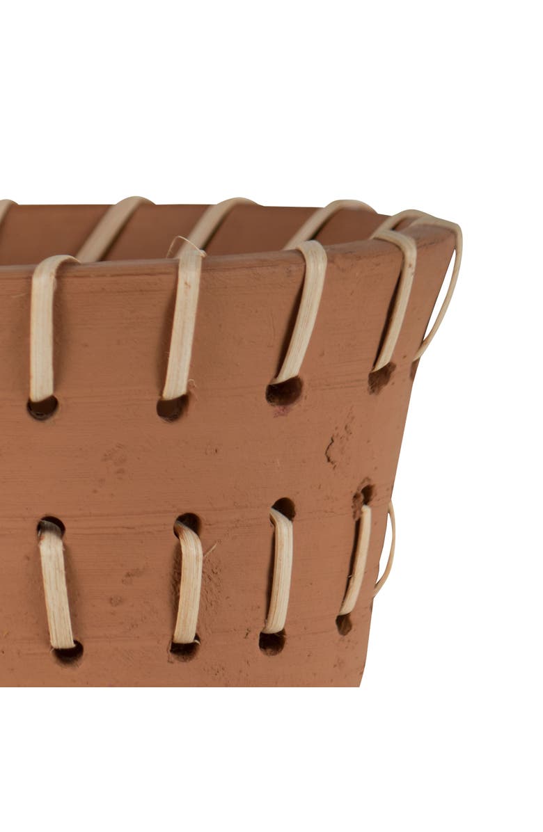 Foreside Home and Garden Natural Handthrown Terracotta Planter with Woven Rattan Accents, Alternate, color, Brown
