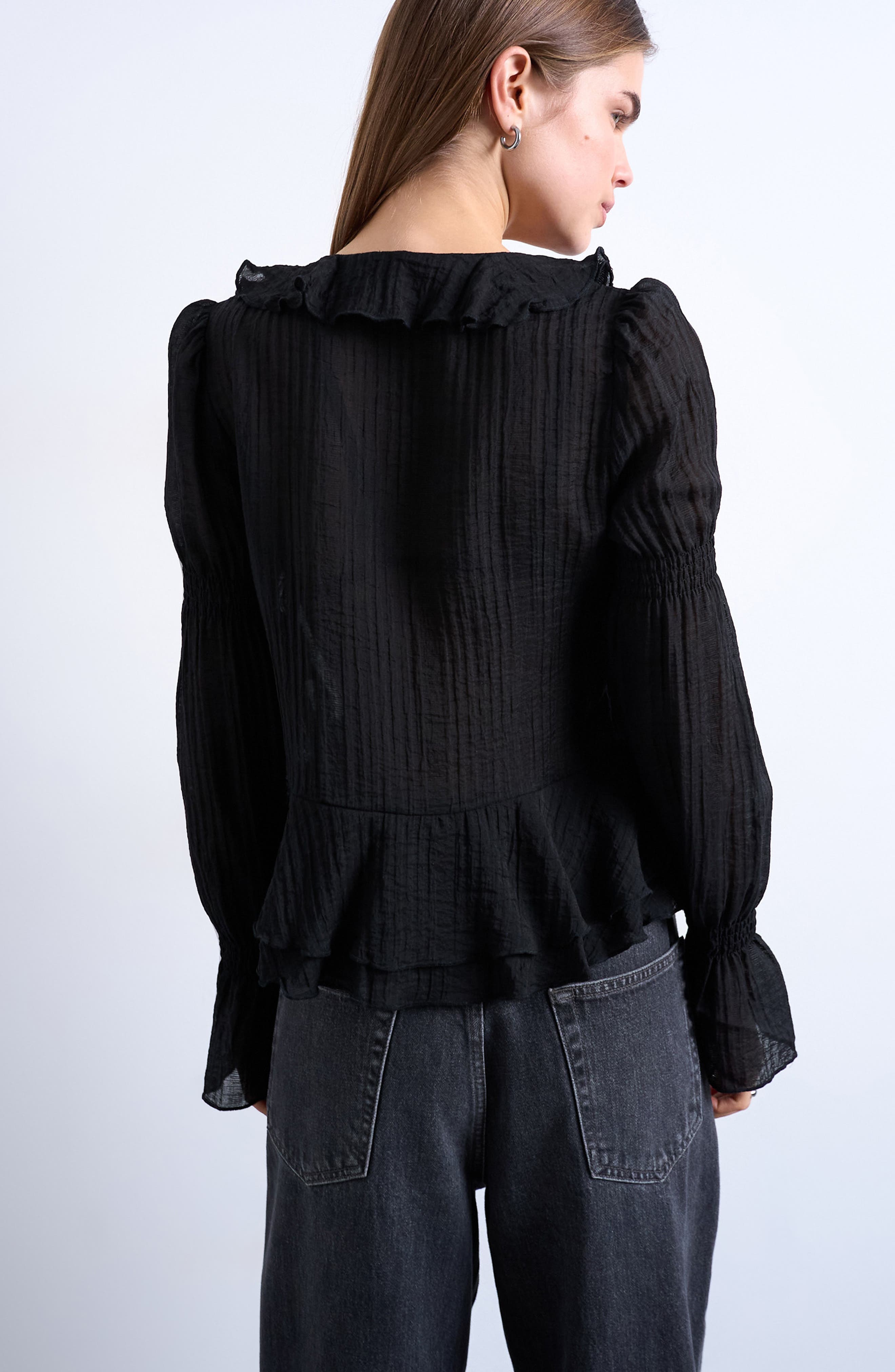 Topshop Ruffle Tie Front Long Sleeve Crop Top (Women) | Nordstrom
