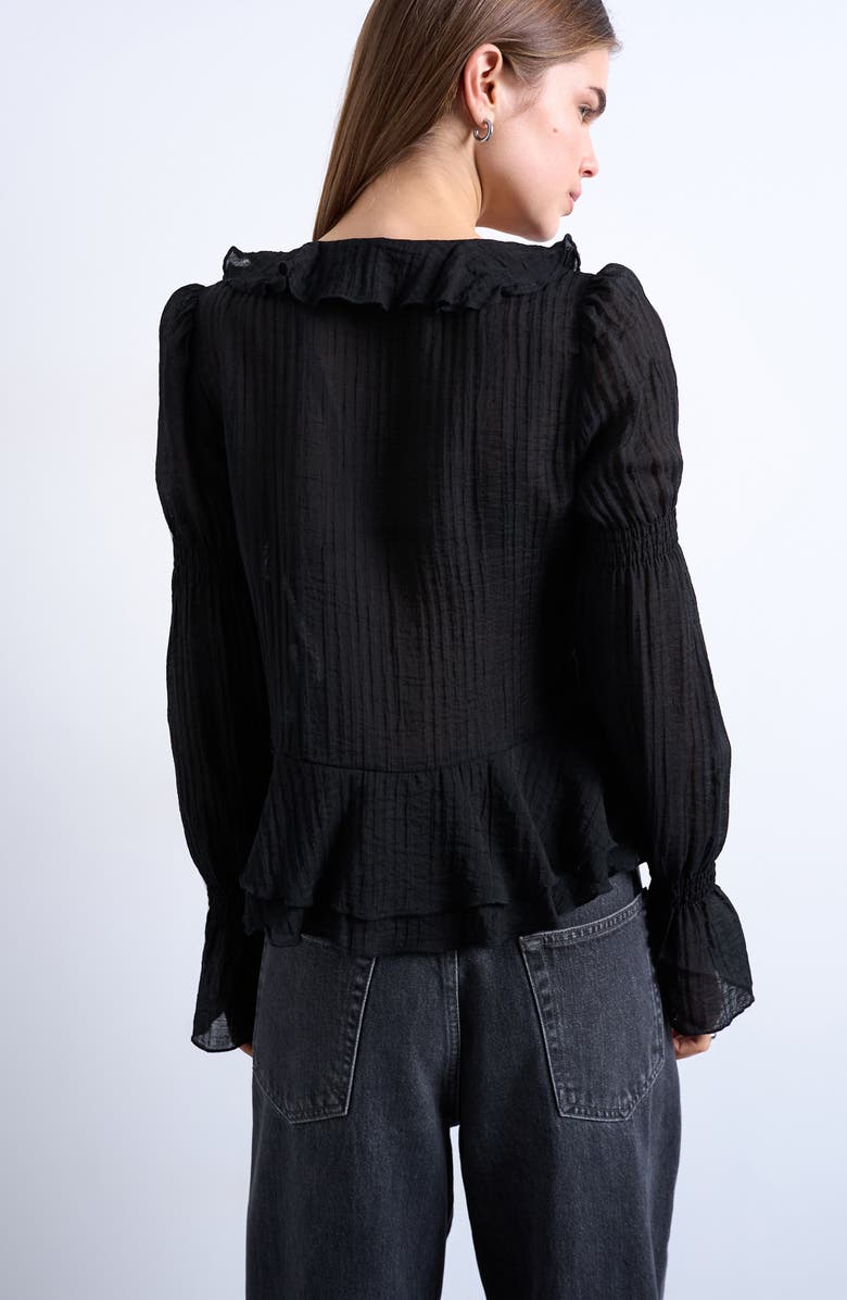 Topshop Ruffle Tie Front Long Sleeve Crop Top, Alternate, color, Black